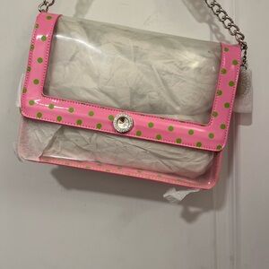 Chic Pink and Green Polka Dot Crossbody Bag